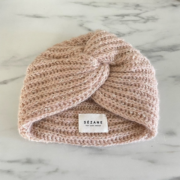 Sézane Dusty Rose Turban Beanie Hat - Picture 4 of 5